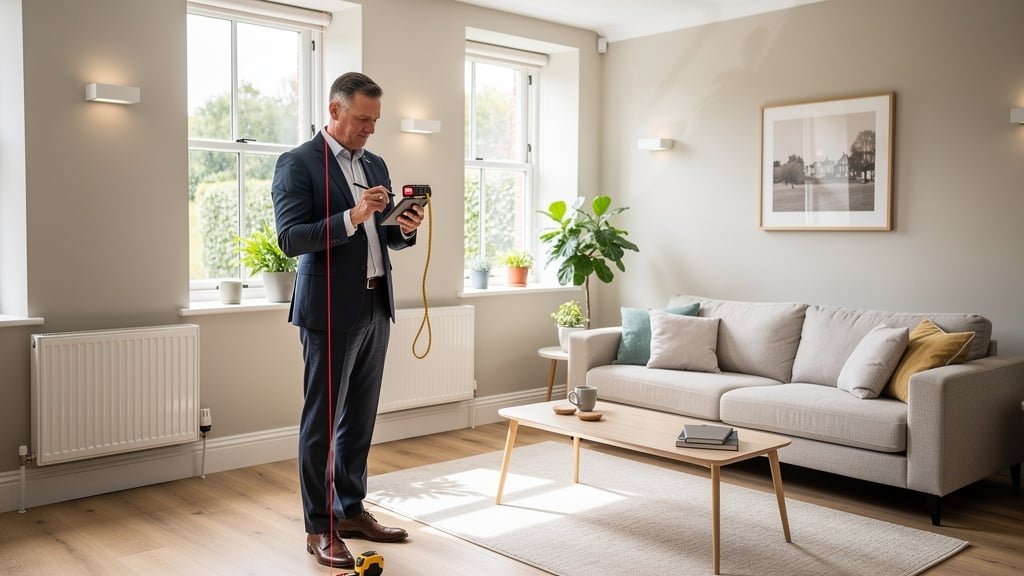 RICS registered valuer conducting a property valuation in a modern living room in Hampshire